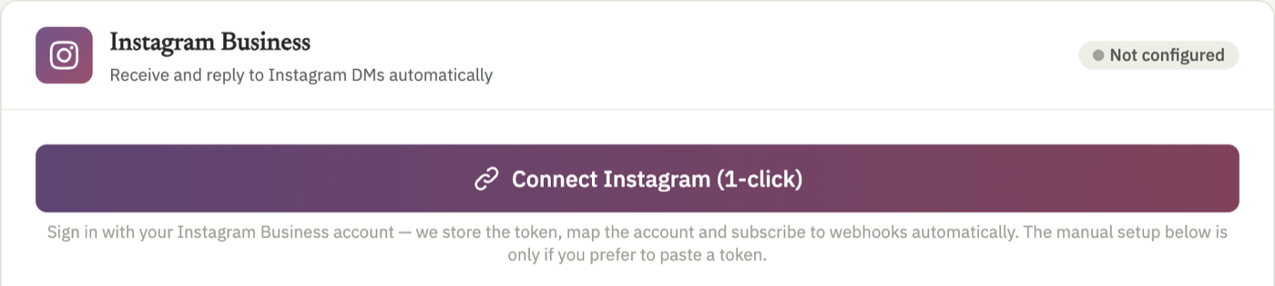 The Instagram card on the Integrations screen of the SIPmind dashboard, with the Connect Instagram button